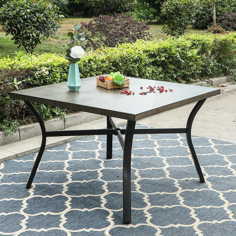 PHI VILLA 5-Piece Outdoor Dining Set With Steel Square Table & 4 C-Spring Cushioned Chairs