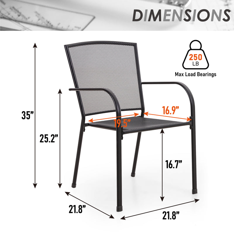 Phi Villa 7-Piece Outdoor Dining Set 6 Mesh Fixed Chairs & Steel Rectangle Table