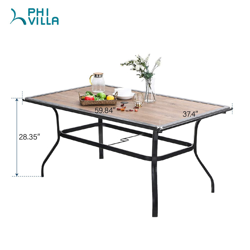 Phi Villa Wood-look Rectangle Steel Patio Outdoor Dining Table