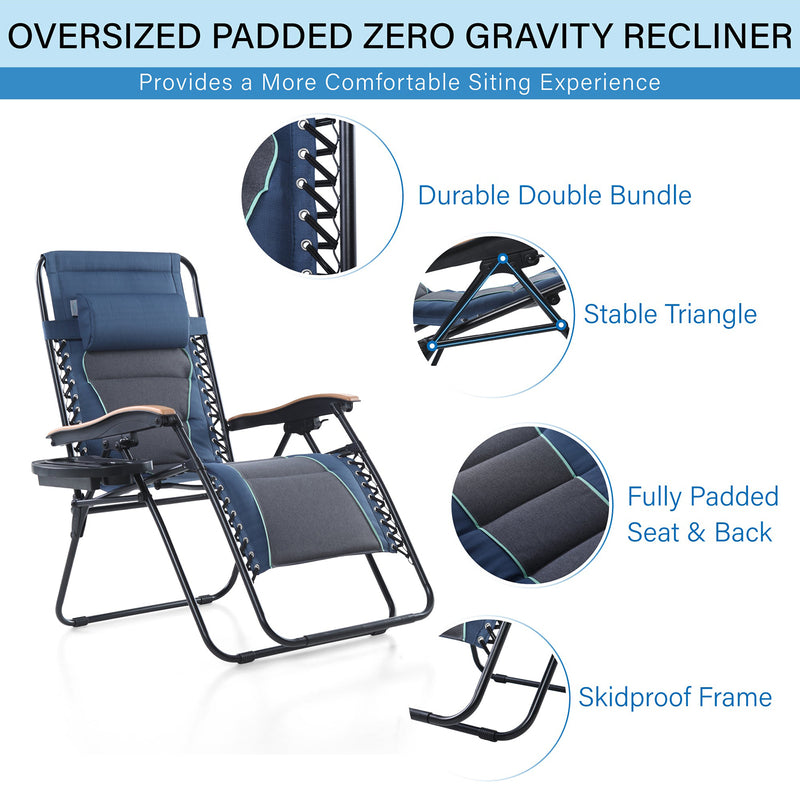 PHI VILLA Oversize Padded Adjustable Zero Gravity Chair with Cup Holder