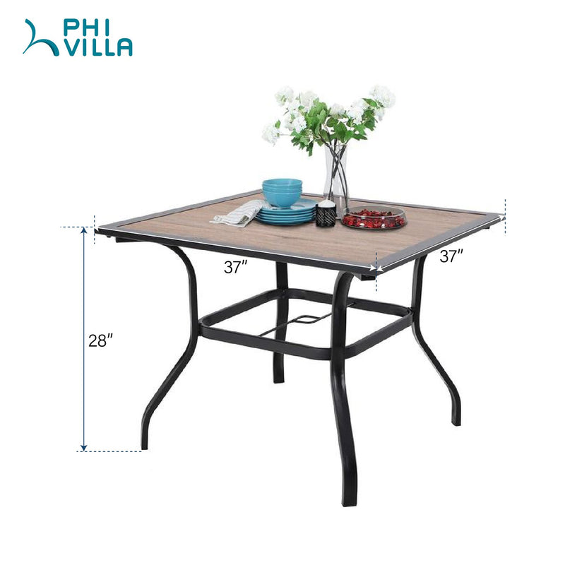 PHI VILLA 5-Piece Patio Dining Set With 4 C-Spring Cushioned Chairs & Steel Square Table