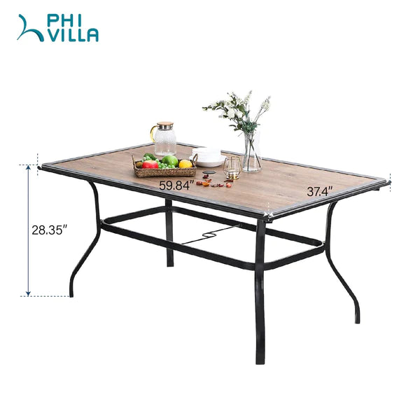 PHI VILLA 8-Piece Patio Dining Set with 13ft Umbrella & Wood-Look Table & Textilene C-Spring Chairs