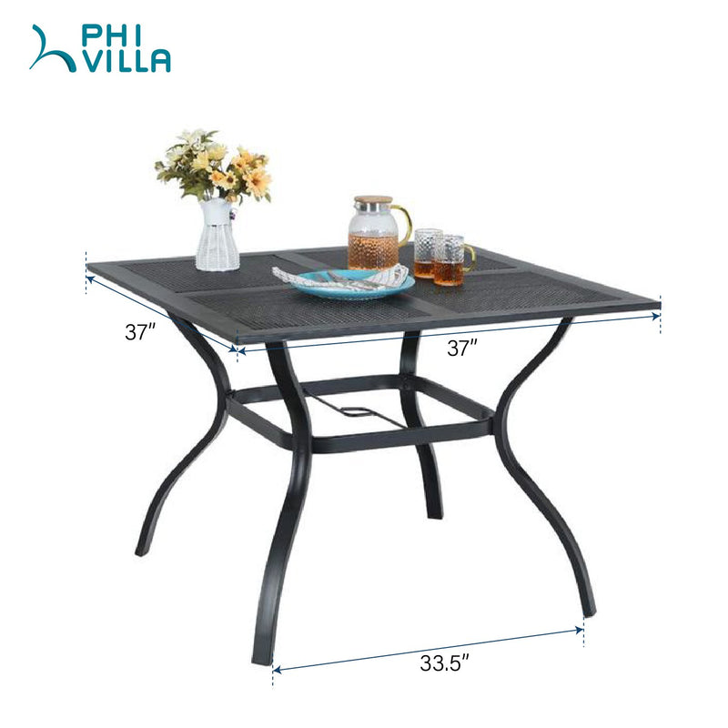 PHI VILLA 5-Piece Outdoor Dining Set With Steel Square Table & 4 C-Spring Cushioned Chairs