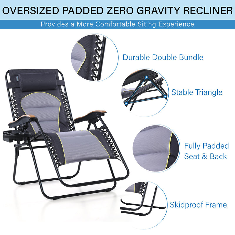 PHI VILLA Oversize Padded Adjustable Zero Gravity Chair with Cup Holder