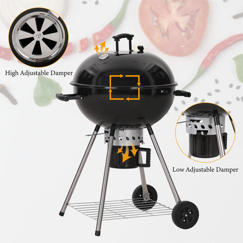 Captiva Designs Portable Kettle Enamel Charcoal Grill Outdoor BBQ Black Grill