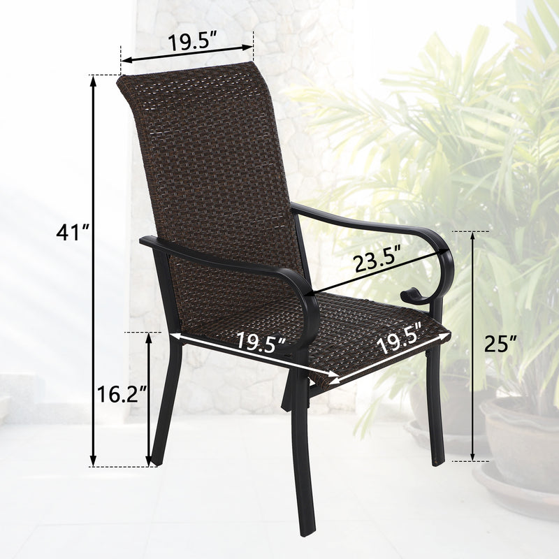 PHI VILLA Rattan Metal Patio Dining Chairs, Set of 2