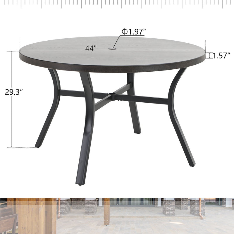 PHI VILLA 44" Wood-look Pattern Metal Round Outdoor Dining Table
