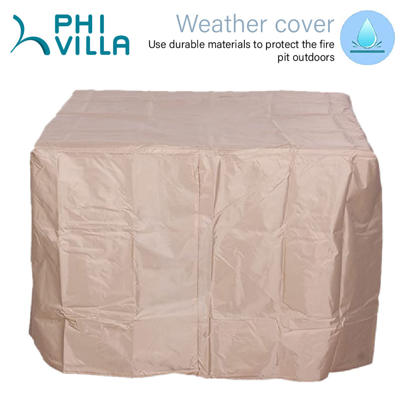 Phi Villa 5-Piece Outdoor Fire Pit Set 32 inch Stone Texture TerraFab Square 50000BTU Fire Pit Table and Steel Swivel Chairs