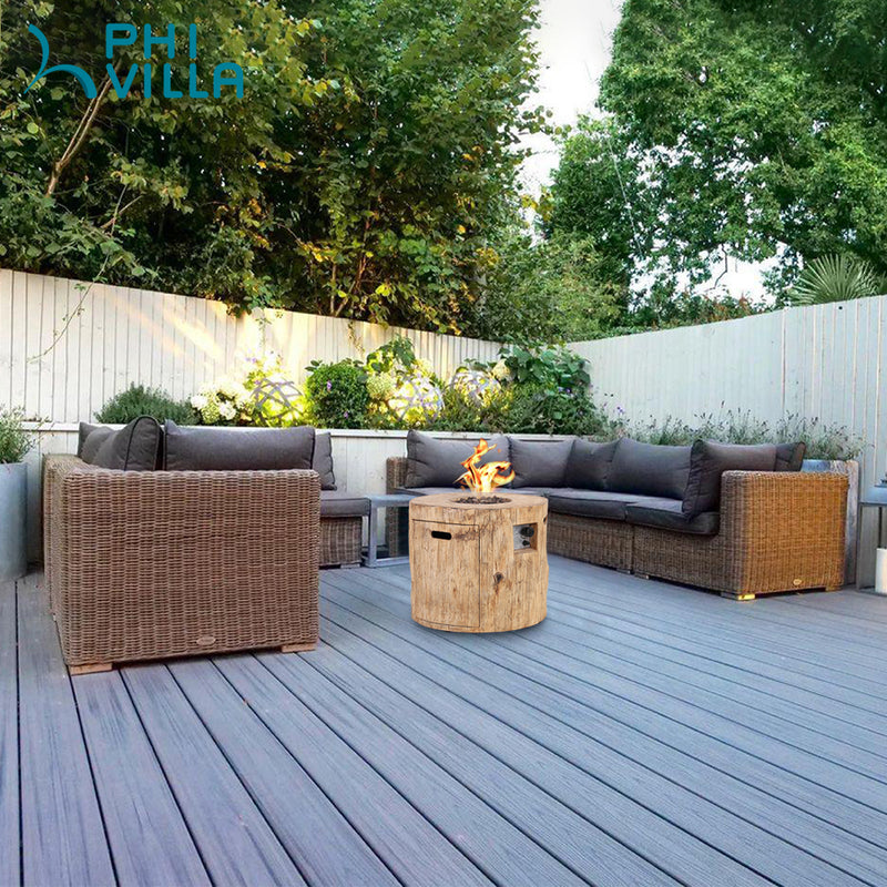 PHI VILLA 29 Inch 30,000 BTU Outdoor Terrafab Round Gas Fire Pit With Lava Rocks & PVC Rain Cover