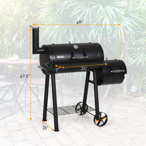 2-In-1 Charcoal Smoker Grill with Offset Box-Captiva Designs