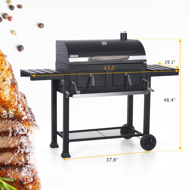 Charcoal Patio Grill Double-door with 2 Liftable Enamel Charcoal Trays-Captiva Designs