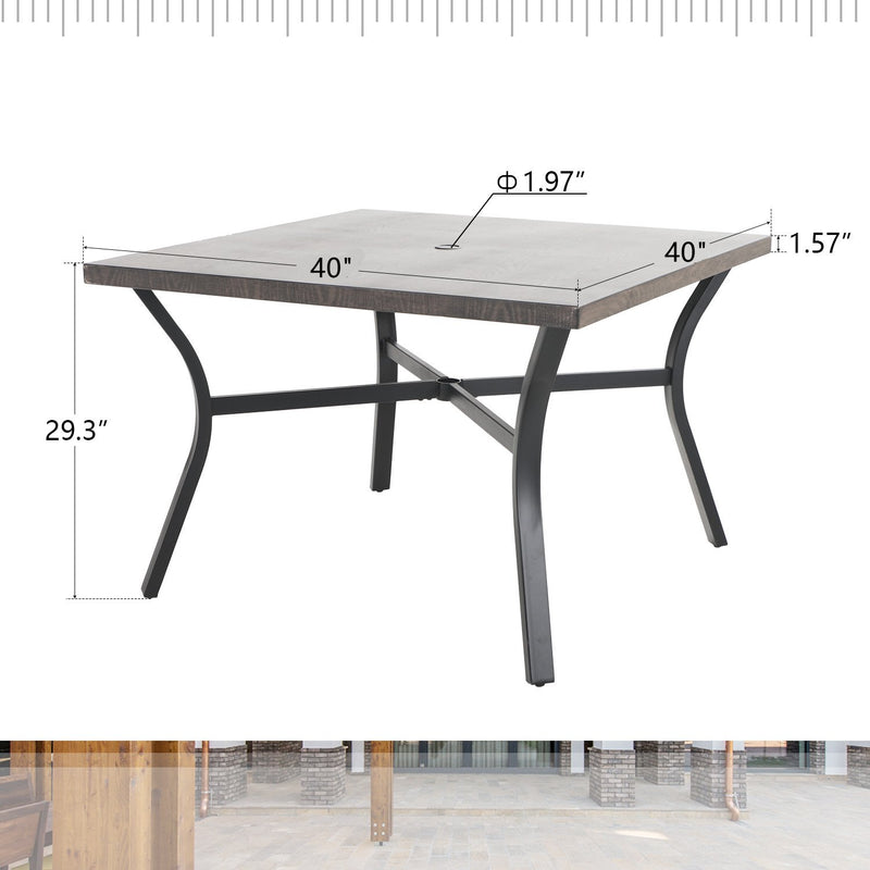 PHI VILLA 5-Piece Outdoor Dining Set With Steel Square Table & 4 C-Spring Cushioned Chairs