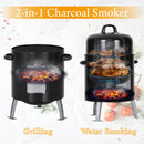 17" Portable Outdoor Smoker 2-In-1  Charcoal Grill Combo, Black-Captiva Designs