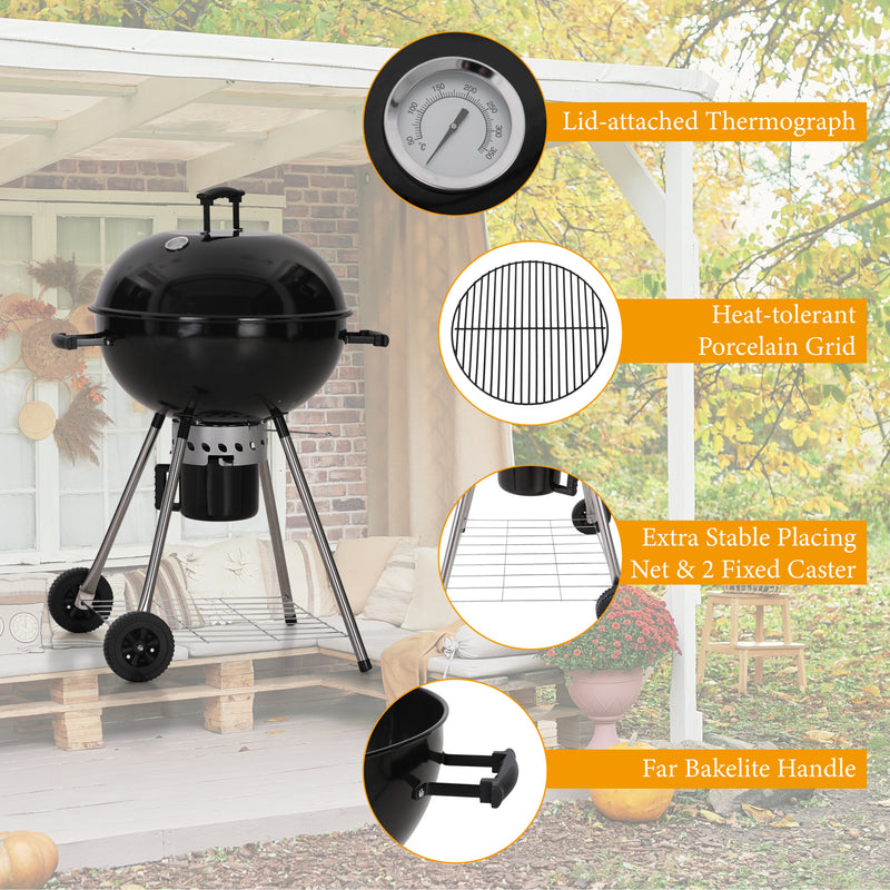 Captiva Designs Portable Kettle Enamel Charcoal Grill Outdoor BBQ Black Grill