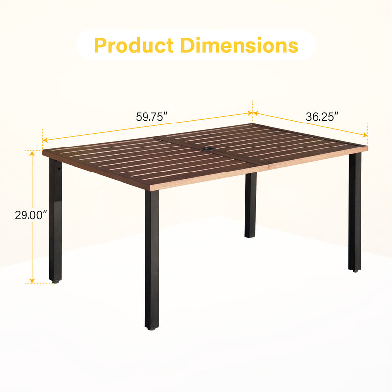 PHI VILLA Patio Wood-Like Rectangle Steel Dining Table