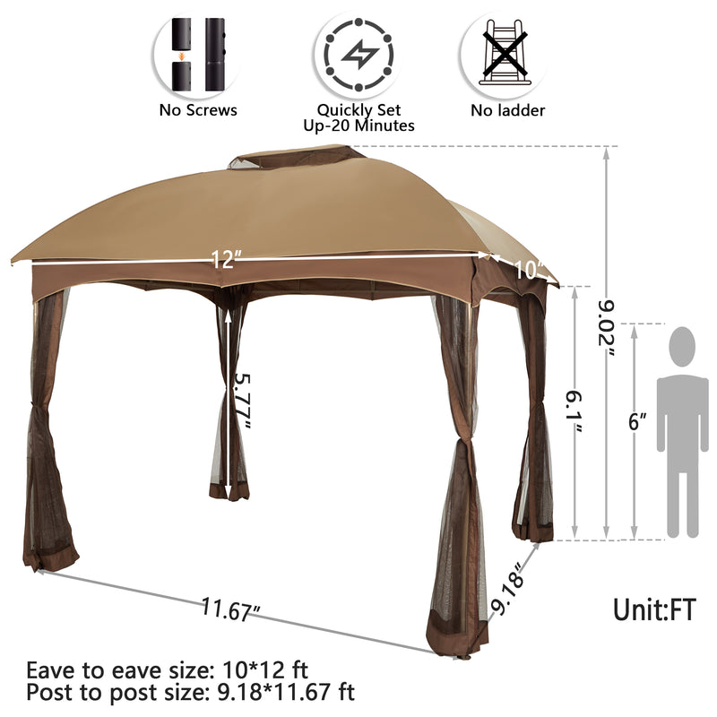PHI VILLA Patio Double Vent Gazebo Outdoor Canopy With Privacy Netting