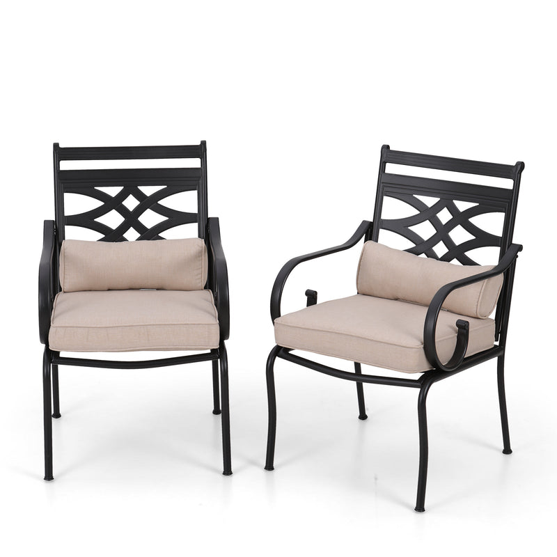 PHI VILLA Patio Fixed Steel Dining Chairs-Set of 2