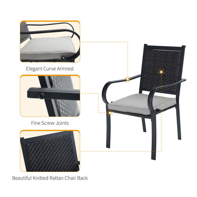 PHI VILLA Rattan Metal Outdoor Dining Chairs, Set of 2