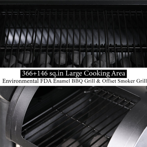 2-In-1 Charcoal Smoker Grill with Offset Box-Captiva Designs