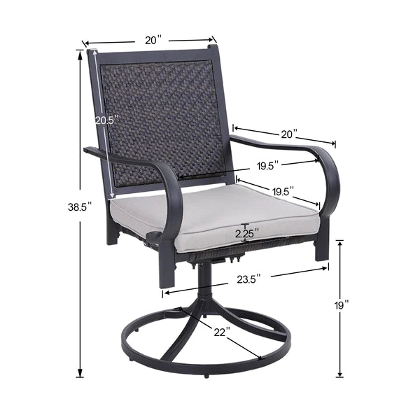 PHI VILLA 8-Piece Outdoor Dining Set with 13ft Umbrella & Steel Rectangle Table & Cushioned Rattan Swivel Chairs
