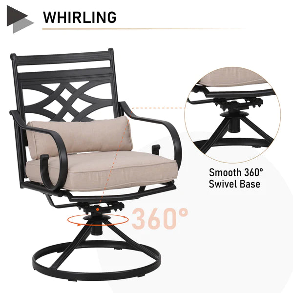 PHI VILLA 6-Piece Outdoor Dining Set with 10ft Umbrella & Steel Square Table & Swivel Steel Chairs