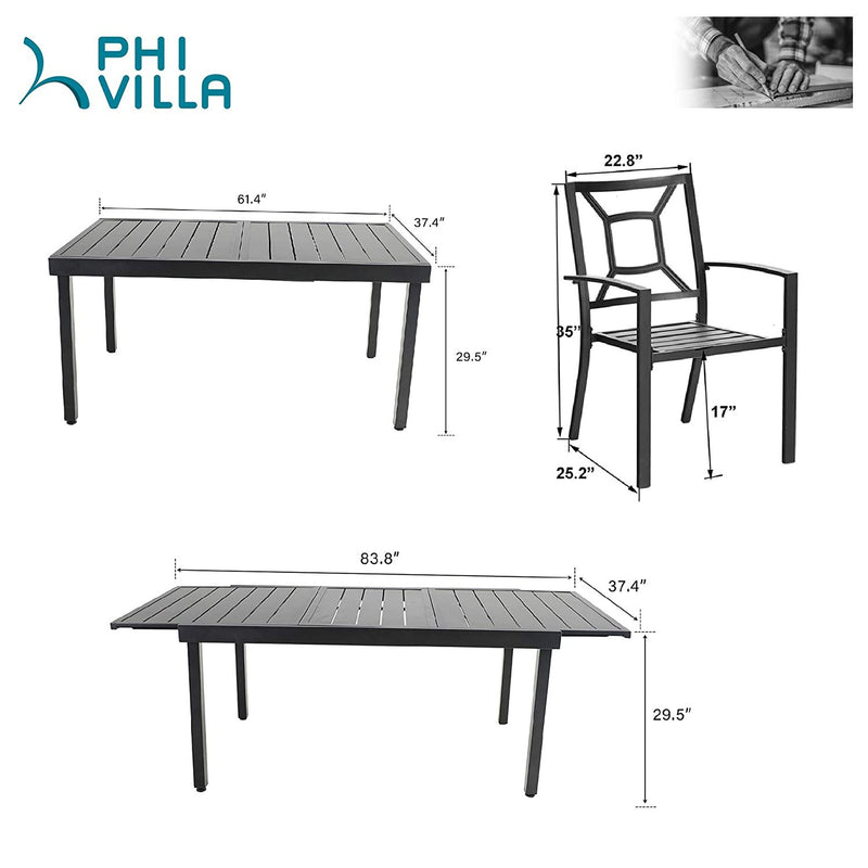 7/ 9-Piece Patio Dining Sets with Extendable Table and Stackable Chairs PHI VILLA