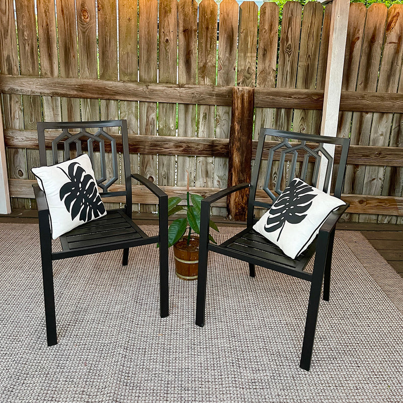 PHI VILLA 5-Piece Metal Patio Dining Set Wood-look Table and 4 Pattern Stackable Chairs