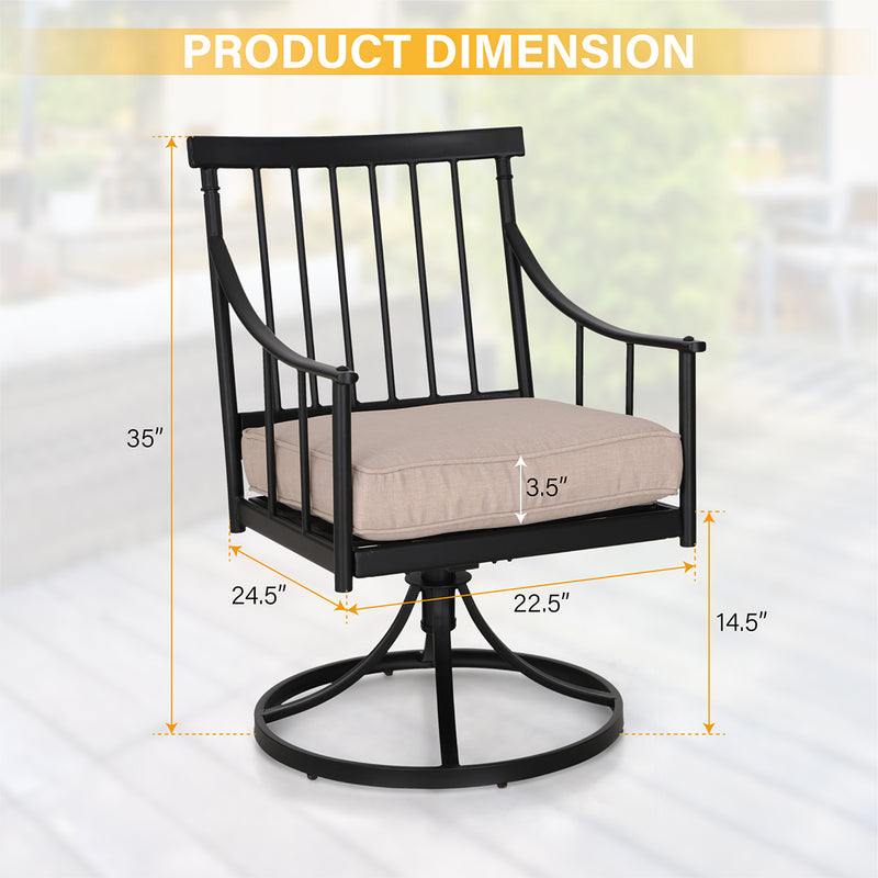 PHI VILLA Outdoor Metal Swivel Dining Chairs with Cushion