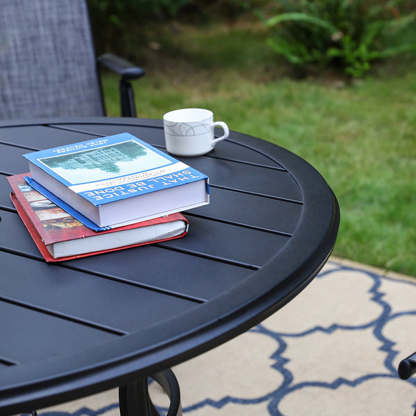 PHI VILLA 37" Outdoor Steel Round Dining Table With Umbrella Hole