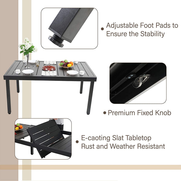 PHI VILLA 7 piece/ 9 piece Patio Dining Set With Folding Aluminum & Textilene Chairs and Extendable Steel Table