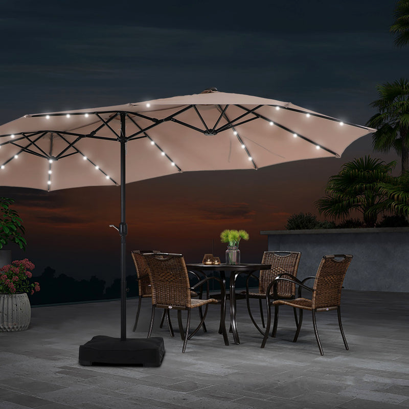 PHI VILLA 15ft Double-Sided Patio Extra Large Umbrella With LED Lights