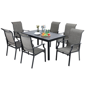 PHI VILLA 7-Piece/9-Piece Outdoor Dining Set with Adjustable Table & Textilene Dining Chairs