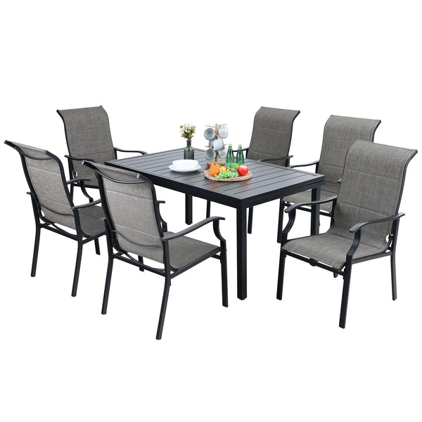 PHI VILLA 7-Piece/9-Piece Outdoor Dining Set with Adjustable Table & Textilene Dining Chairs