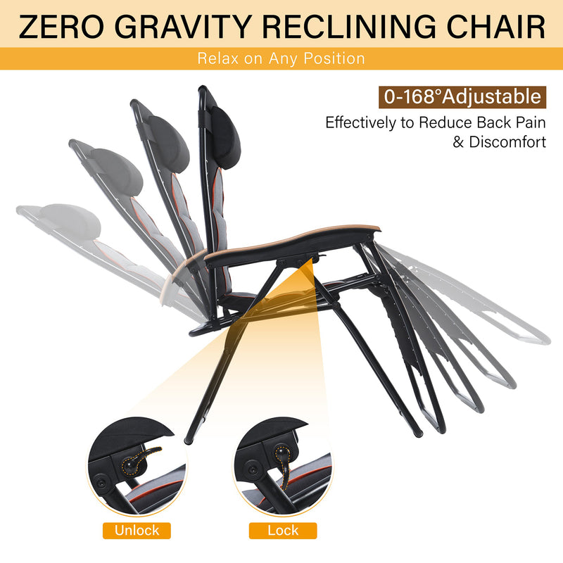 PHI VILLA Oversize Padded Adjustable Zero Gravity Chair with Cup Holder