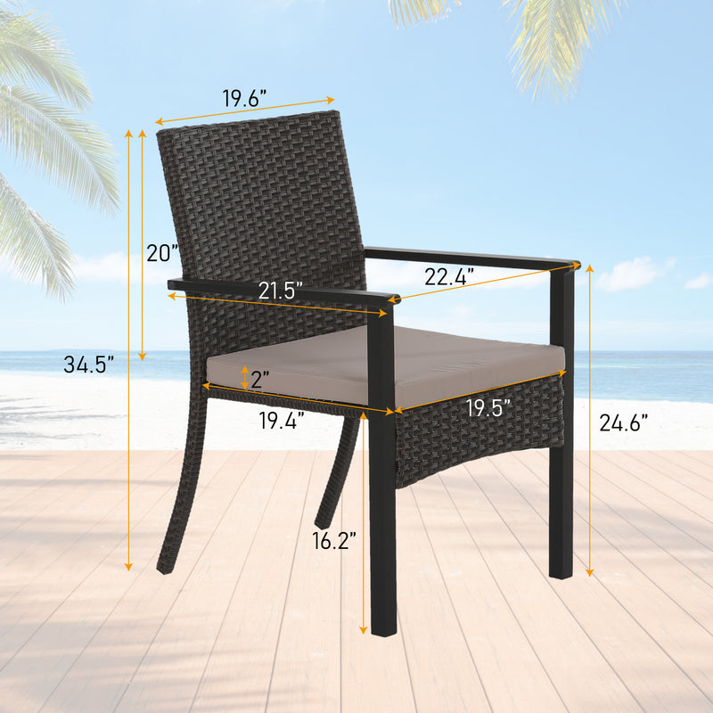 PHI VILLA 7-Piece Outdoor Dining Set with 6 Rattan Chairs & Acacia Wooden Table