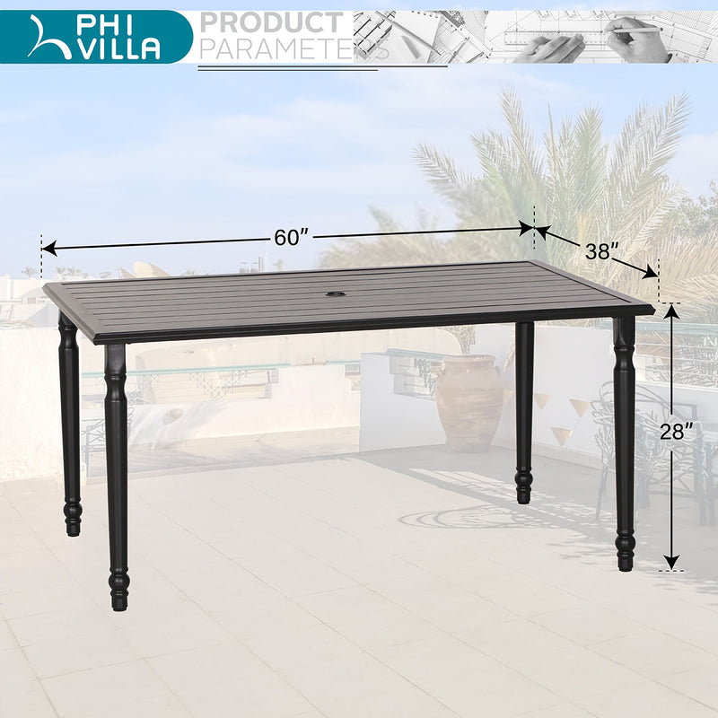 PHI VILLA 7-Piece Outdoor Dining Set Steel Rectangle Table & Textilene Swivel Chairs