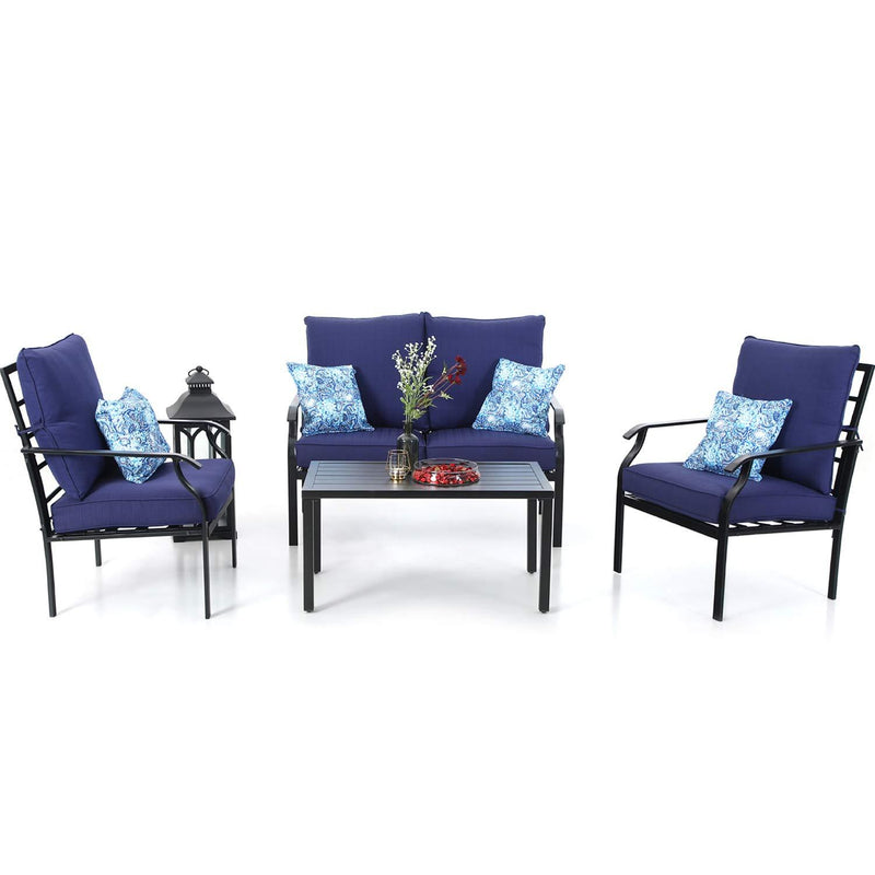 PHI VILLA 4-Piecce Patio Metal Conversation Set With Cushions