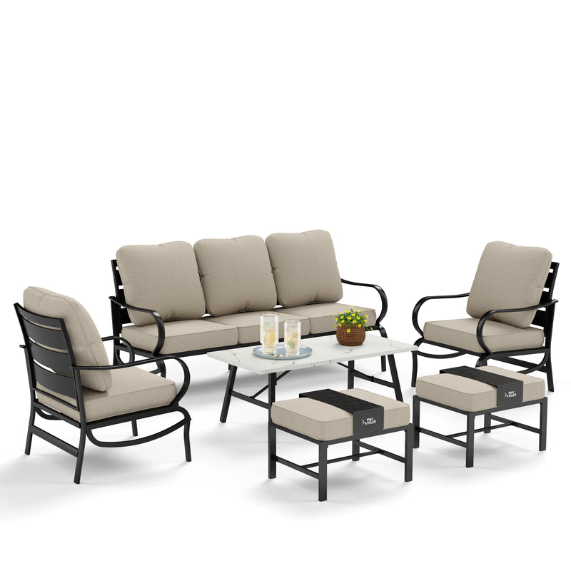 Phi Villa 7-Seater Patio Steel Conversation Sofa Set With Coffee Table & Ottomans