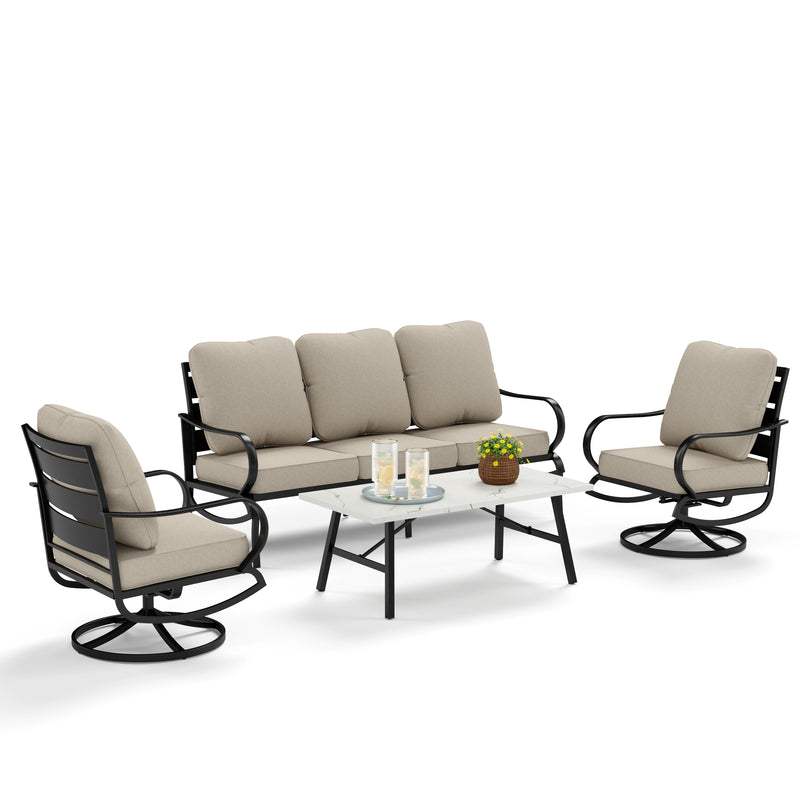Phi Villa 5-Seater Patio Steel Sofa Set With Cushions & Coffee Table