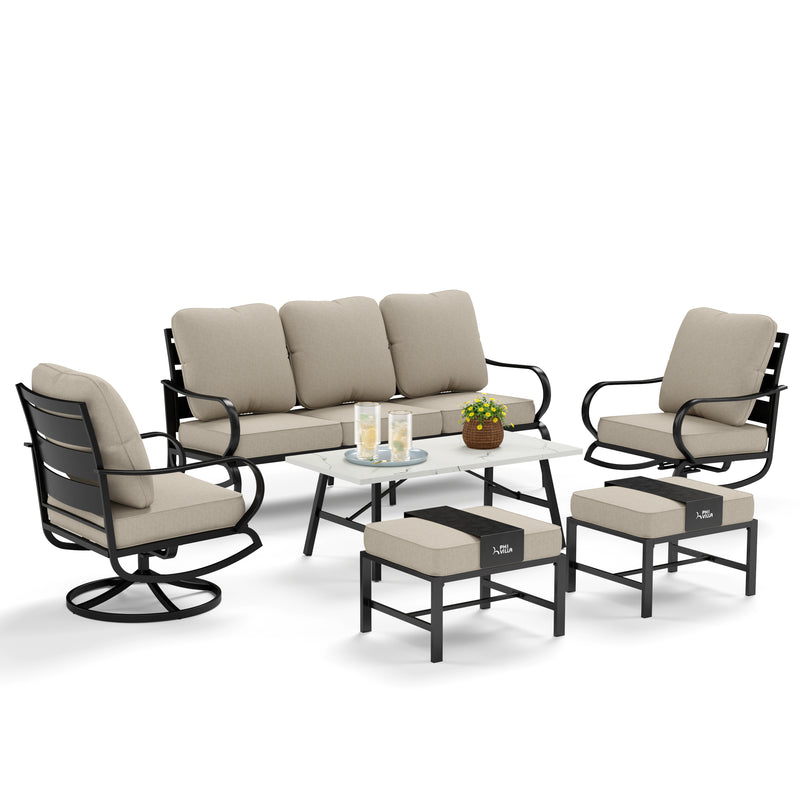 Phi Villa 7-Seater Patio Steel Conversation Sofa Set With Coffee Table & Ottomans