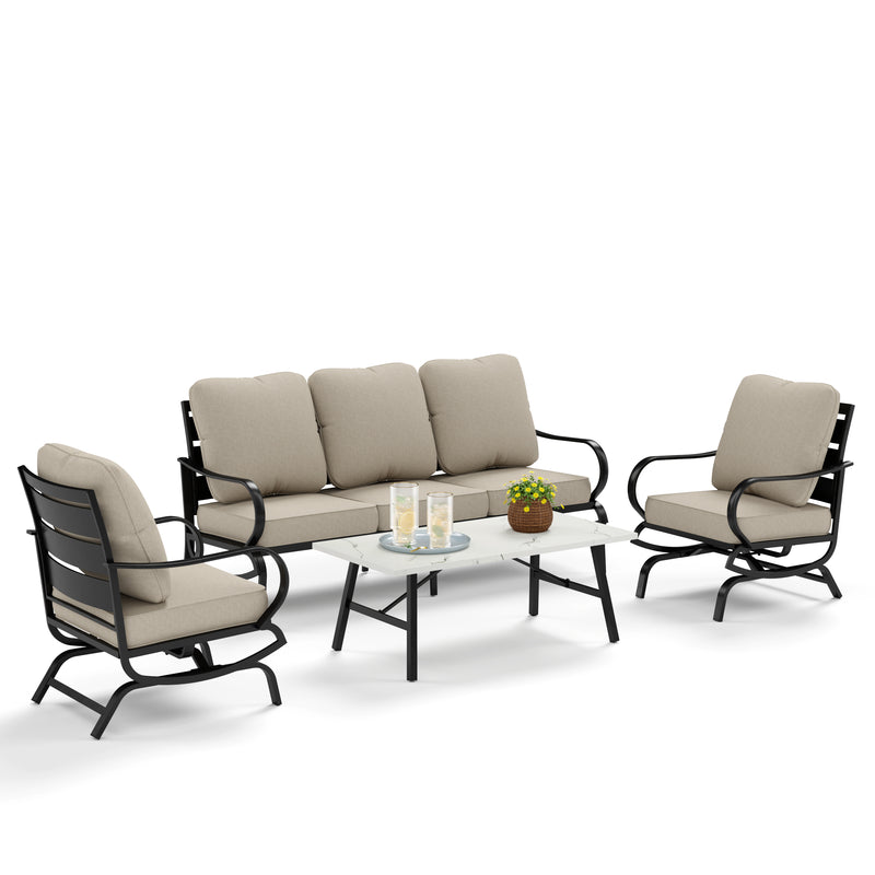 Phi Villa 5-Seat Patio Steel Conversation Sofa Set With Coffee Table
