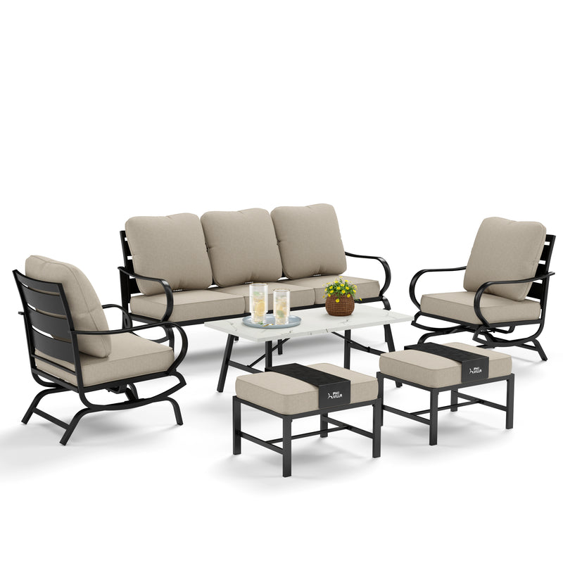 Phi Villa 7-Seater Patio Steel Conversation Sofa Set With Coffee Table & Ottomans