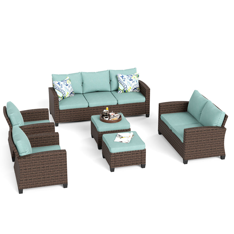Phi Villa Patio 9-Seat Rattan Conversation Sofa Set With Ottomans