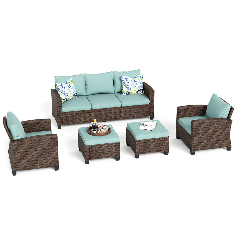 Phi Villa Outdoor 7-Seat Rattan Conversation Sofa Set With Ottomans