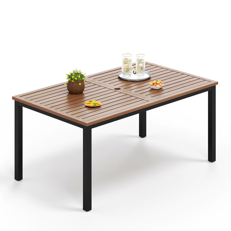 PHI VILLA Patio Wood-Like Rectangle Steel Dining Table