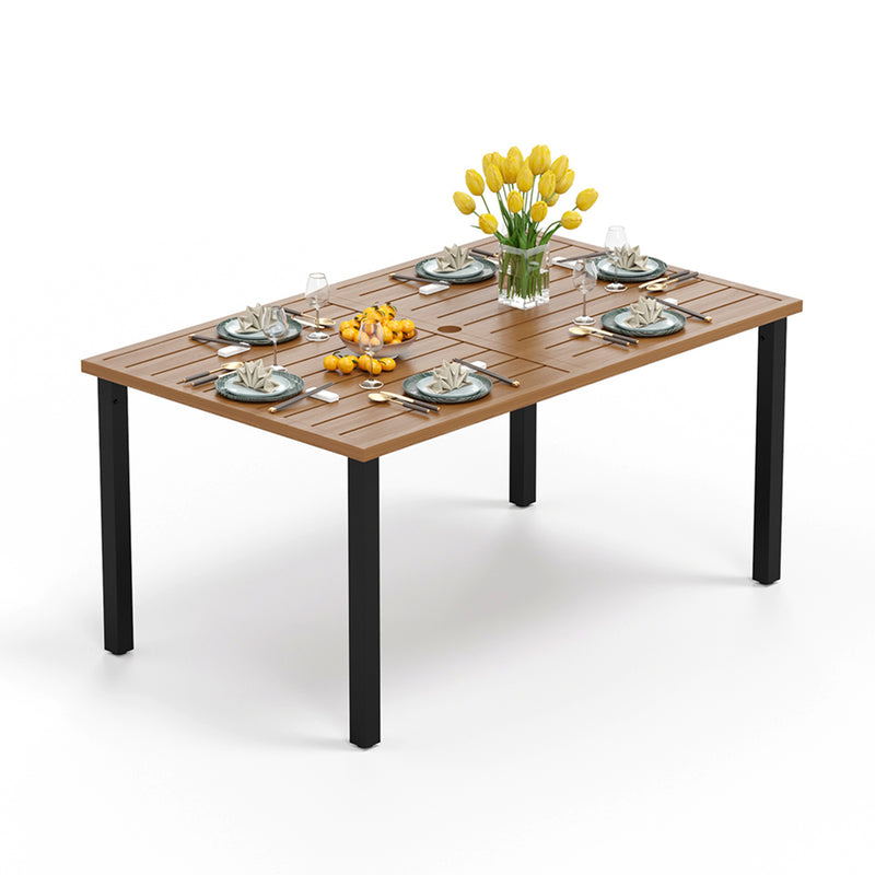 PHI VILLA Patio Wood-Like Rectangle Steel Dining Table