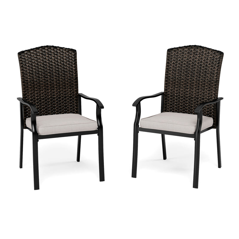 PHI VILLA Outdoor All-Weather Rattan Cushioned Fixed Dining Chairs