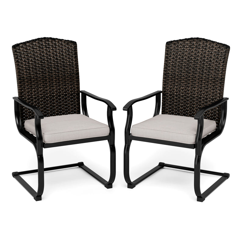 PHI VILLA 2-Piece Patio Rattan Cushioned C-Spring Dining Chairs