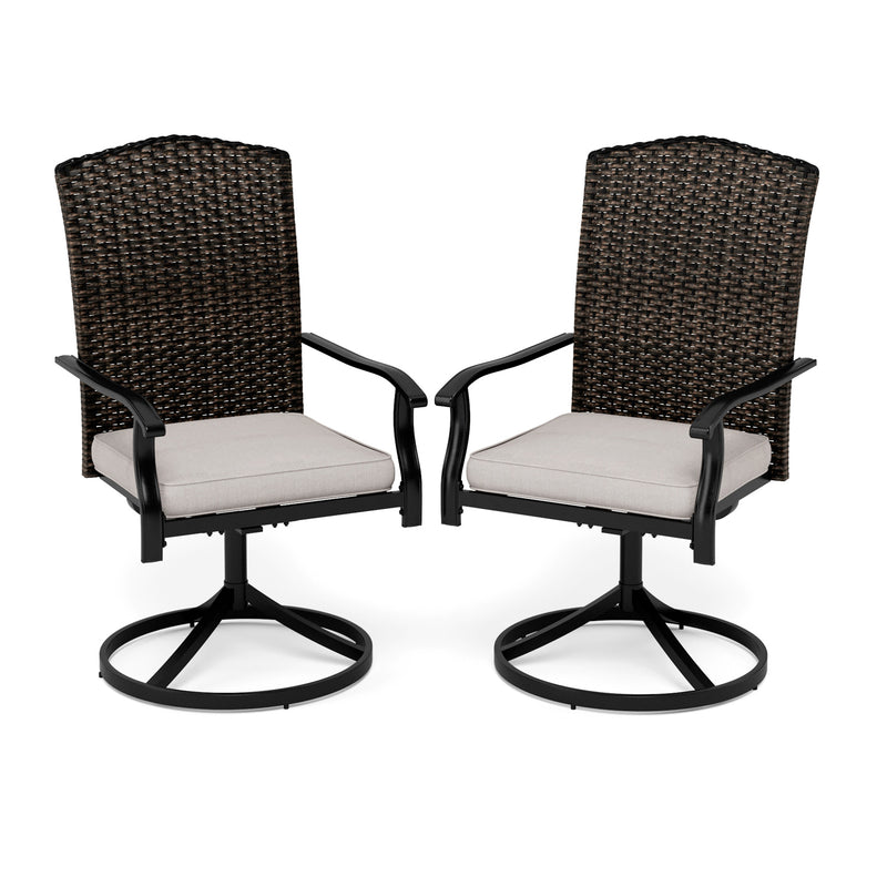 PHI VILLA 2-Piece Outdoor Rattan High Backrest Swivel Dining Chairs