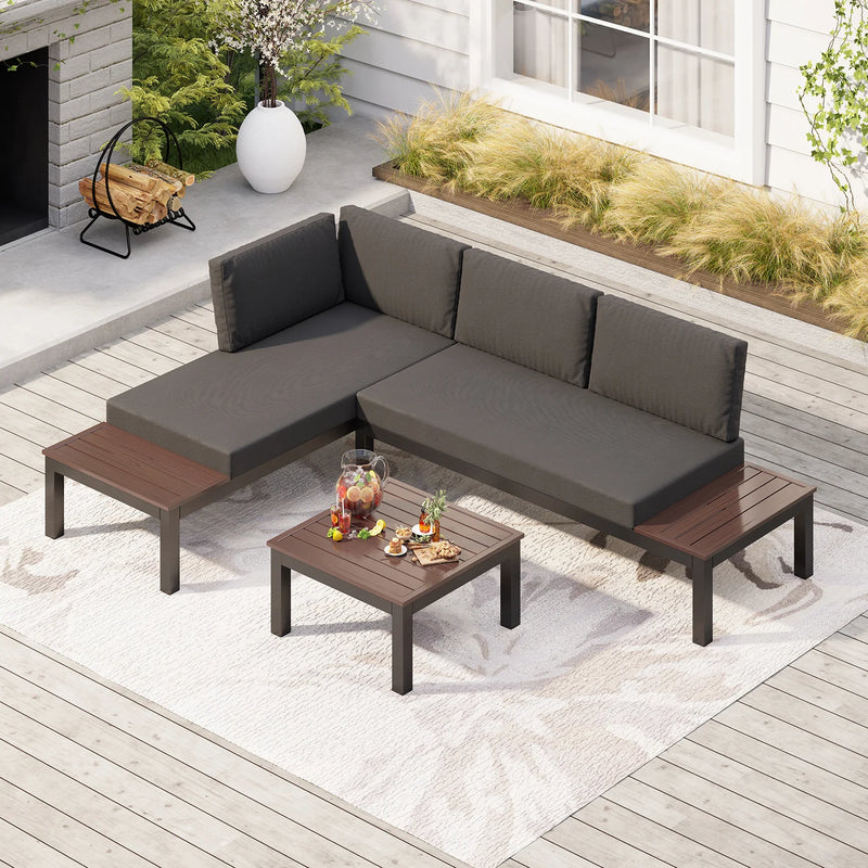 Phi Villa Outdoor Aluminum Sectional Sofa Set with Coffee Table